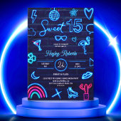 Retro 80er Neon Laser Glühen Sweet 15 navy Blue Ba Einladung