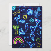 Retro 80er Neon Laser Glühen Sweet 16 navy Blue Ba Einladung (Rückseite)