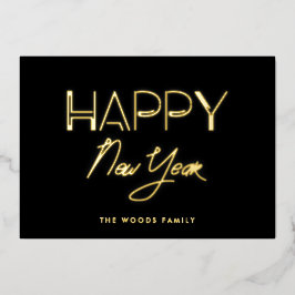 Retro 80er Neon Lichter glücklich Neues Jahr Folien Feiertagskarte