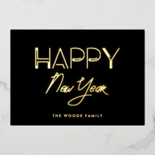 Retro 80er Neon Lichter glücklich Neues Jahr Folien Feiertagskarte