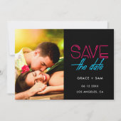 Retro 80er Neon Lichter Save the Date Foto Ankündigung (Vorderseite)