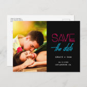 Retro 80er Neon Lichter Save the Date Foto Ankündigungspostkarte (Vorne/Hinten)