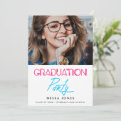 Retro 80er Neon Lights Graduierungsparty Foto Ankündigung (Stehend Vorderseite)