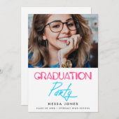 Retro 80er Neon Lights Graduierungsparty Foto Ankündigung (Vorne/Hinten)