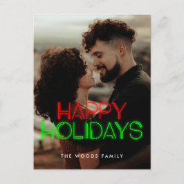 Retro 80er Neon lights Happy Holidays Foto Feiertagspostkarte