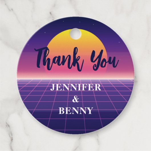 Retro 80er Neon Lila Synthwave Sunset Vielen Dank Geschenkanhänger (Vorderseite)