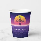 Retro 80er Neon Lila Synthwave Sunset Wedding Pappbecher (Vorderseite)
