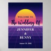 Retro 80er Neon Lila Synthwave Sunset Wedding Poster (Vorne)