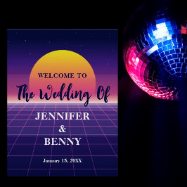 Retro 80er Neon Lila Synthwave Sunset Wedding Poster