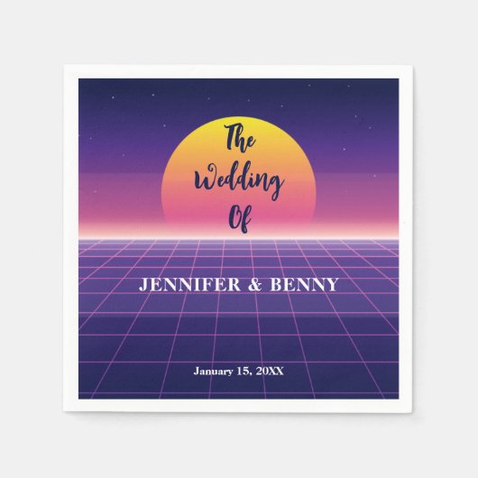 Retro 80er Neon Lila Synthwave Sunset Wedding Serviette (Vorderseite)