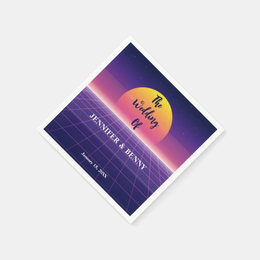 Retro 80er Neon Lila Synthwave Sunset Wedding Serviette (Ecke)