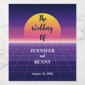Retro 80er Neon Lila Synthwave Sunset Wedding Weinetikett (Einzelnes Label)