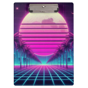Retro, 80er Neon Mond/Palmen Klemmbrett