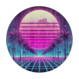 Retro, 80er Neon Mond/Palmen Schneidebrett