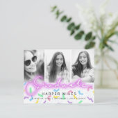 Retro 80er Neon Pastel Abschluss 3 Foto Postkarte (Stehend Vorderseite)