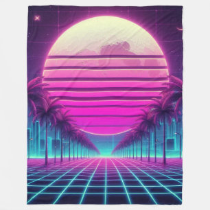 Retro, 80er Neon Sonne/Palmen Fleecedecke