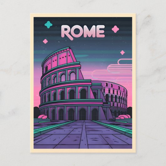 Retro 80er Neon Synthwave Colosseum Rome Postkarte (Vorderseite)