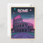 Retro 80er Neon Synthwave Colosseum Rome Postkarte (Vorne/Hinten)