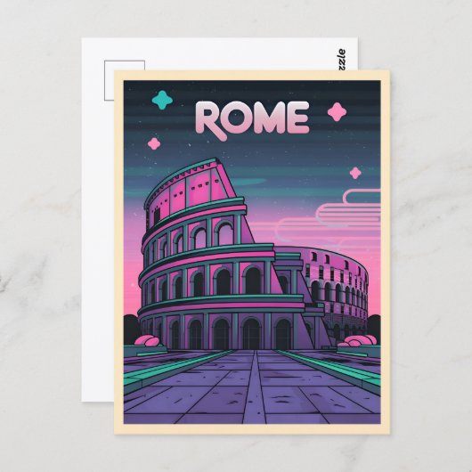 Retro 80er Neon Synthwave Colosseum Rome Postkarte (Vorne/Hinten)