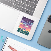 Retro 80er Neon Synthwave Eiffel Tower Paris Frank Aufkleber (Laptop mit iPhone)