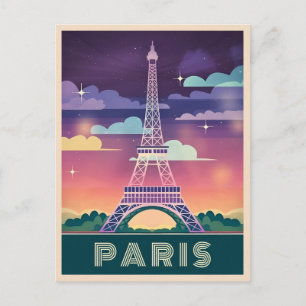 Retro 80er Neon Synthwave Eiffel Tower Paris Frank Postkarte