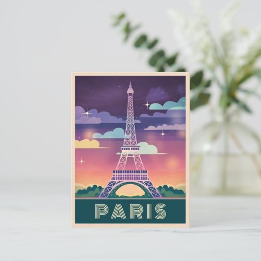 Retro 80er Neon Synthwave Eiffel Tower Paris Frank Postkarte (Stehend Vorderseite)