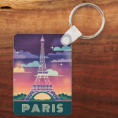 Retro 80er Neon Synthwave Eiffel Tower Paris Frank Schlüsselanhänger (Rückseite)