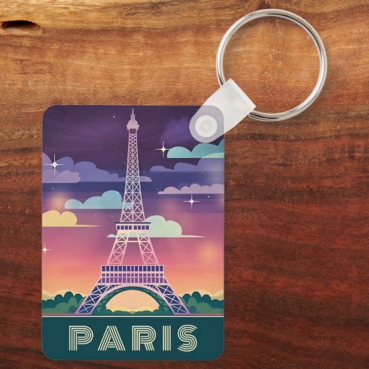 Retro 80er Neon Synthwave Eiffel Tower Paris Frank Schlüsselanhänger (Rückseite)