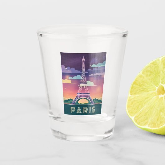 Retro 80er Neon Synthwave Eiffel Tower Paris Frank Schnapsglas (Vorderseite)