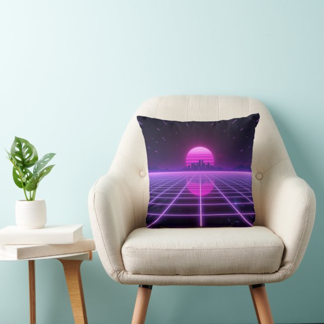 Retro 80er Neon Synthwave Gitter Kissen (Stuhl )