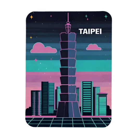 Retro 80er Neon Synthwave Taipei 101 Taiwan Magnet (Vertikal)