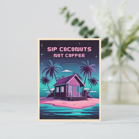 Retro 80er Neon Synthwave Tropical Island Summer Postkarte (Stehend Vorderseite)