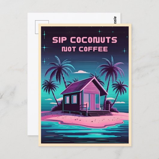 Retro 80er Neon Synthwave Tropical Island Summer Postkarte (Vorne/Hinten)
