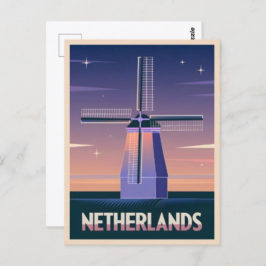 Retro 80er Neon Vaporwave Niederlande Windmill Pos Postkarte (Vorne/Hinten)