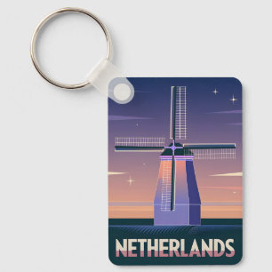Retro 80er Neon Vaporwave Niederlande Windmill Schlüsselanhänger
