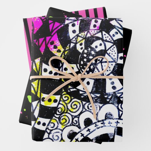 Retro 80er Paint Spritzer Streifen Graffiti Doodle Geschenkpapier Set (Beispiel)