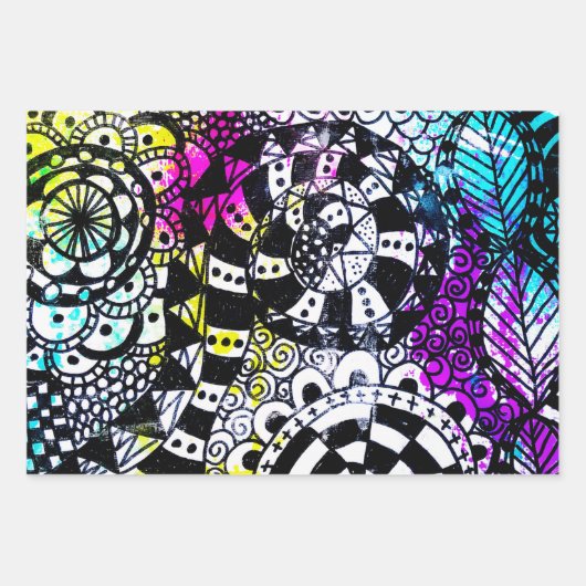 Retro 80er Paint Spritzer Streifen Graffiti Doodle Geschenkpapier Set (Vorderseite)