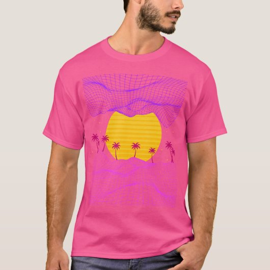 Retro 80er Palm Trees Sun Electro-Wave Synthwave V T-Shirt (Vorderseite)