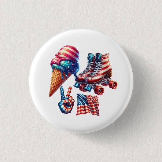 Retro-80er-Patriot-Flagge Button (Vorderseite)