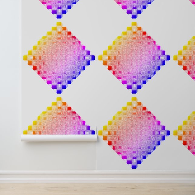 Retro 80er Pixel Glass Cube Checkerboard Square Tapete (Anwendung)