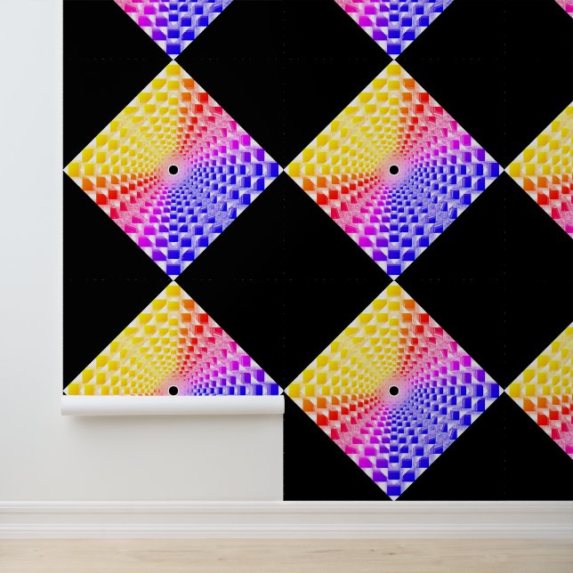 Retro 80er Pixel Glass Pyramid Checkerboard Tapete (Anwendung)