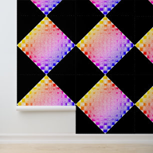 Retro 80er Pixeliger Glaswürfel Schachbrett Quadra Tapete