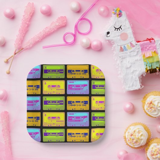 Retro 80er Pop Art Kassetten Pappteller (Party)