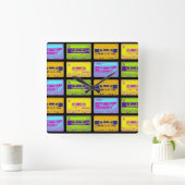 Retro 80er Pop Art Kassetten Quadratische Wanduhr (Zuhause)