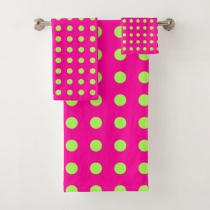 Retro-80er-Punkte-Muster in Hot Pink und Chartreus Badhandtuch Set