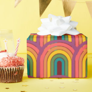 Retro 80er Rainbow Maroon Geschenkpapier