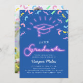 Retro 80er rosa Neon Abschluss hat Foto Einladung (Vorne/Hinten)