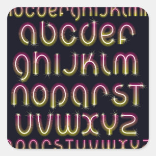 Retro-80er Rosa und Gelb leuchtendes Neon-Alphabet Quadratischer Aufkleber