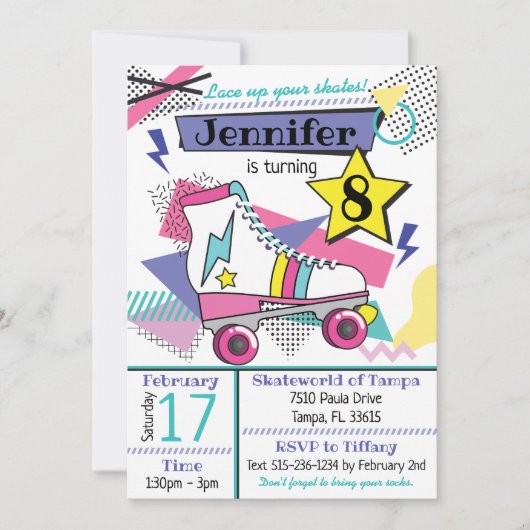 Retro 80er Skate Party Geburtstag Einladung (Vorderseite)