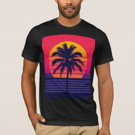Retro 80er Sonnenuntergang Palme Synthwave Kunst T-Shirt